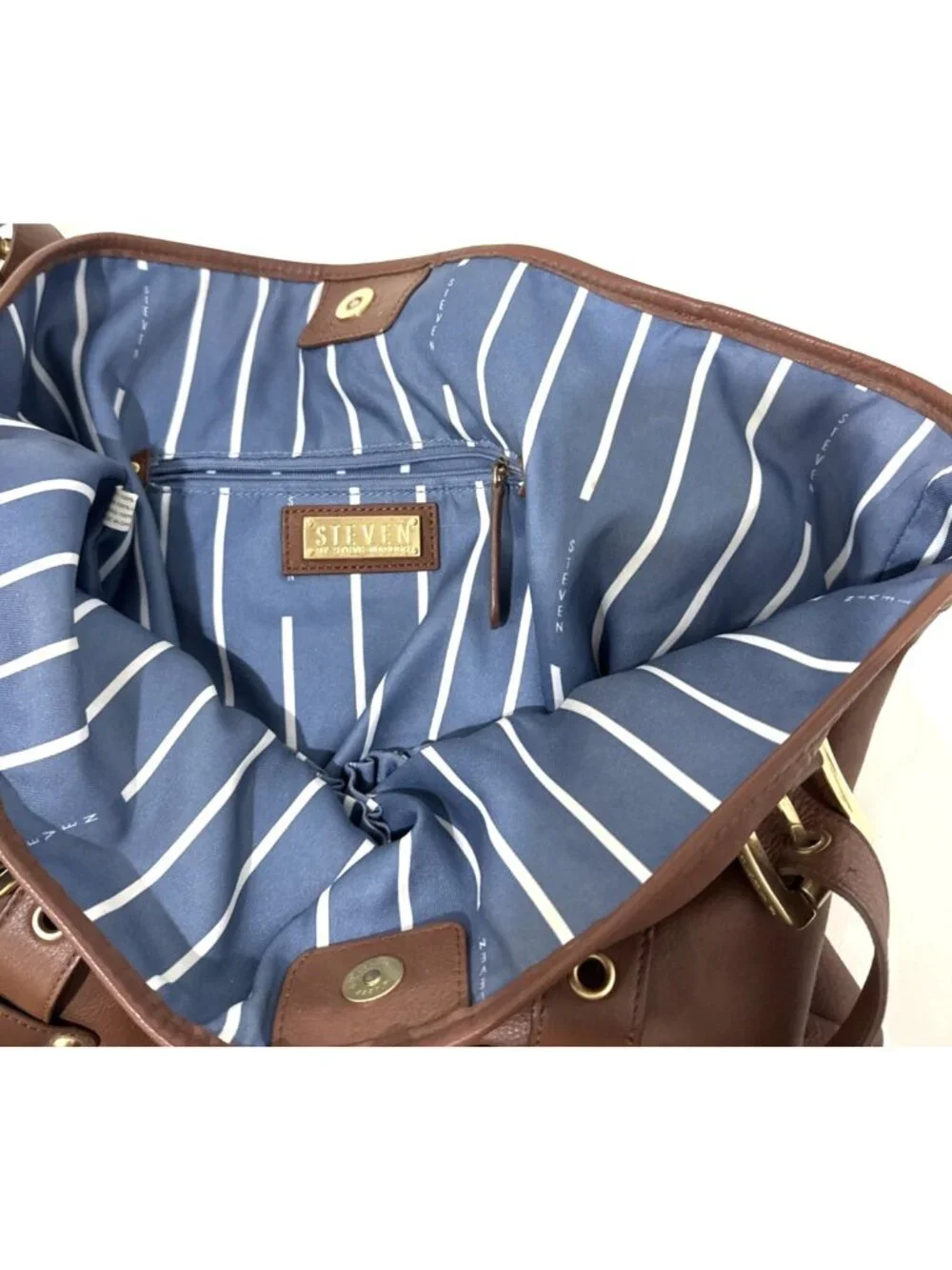 Steven by Steve Madden Brown Leather Shoulder Bag Purse Gold Tone Grommet